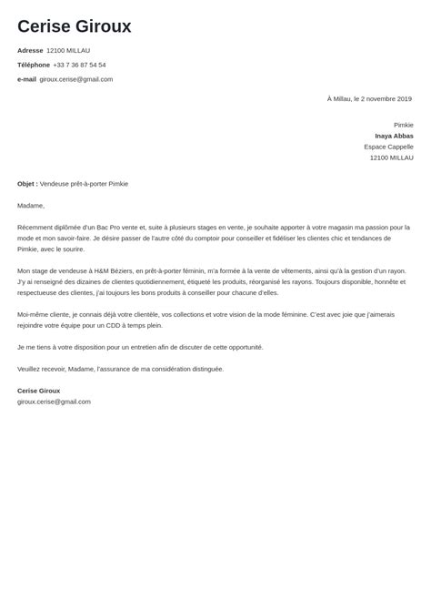 lettre de motivation vendeur vetement de sport